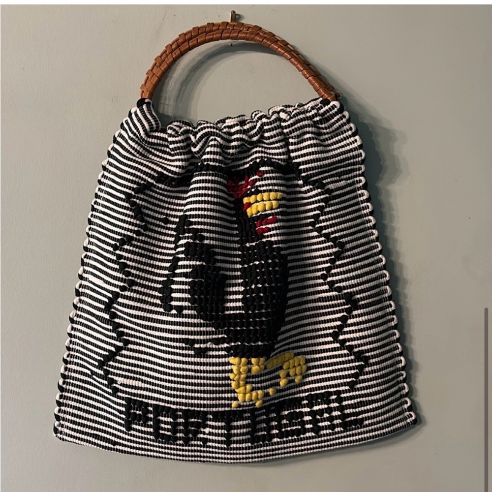 Large Vintage Woven Portuguese Tote with Rooster